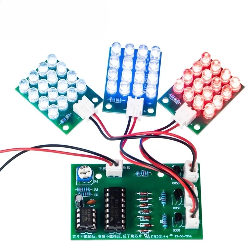 10Set CD4017 NE555 RGB-Blitzlicht-Set – DIY rot-weiß-blaue LED-Blinkwarnleuchte mit Leiterplatte für Auto/Fahrrad/Sicherheit – Detail 4