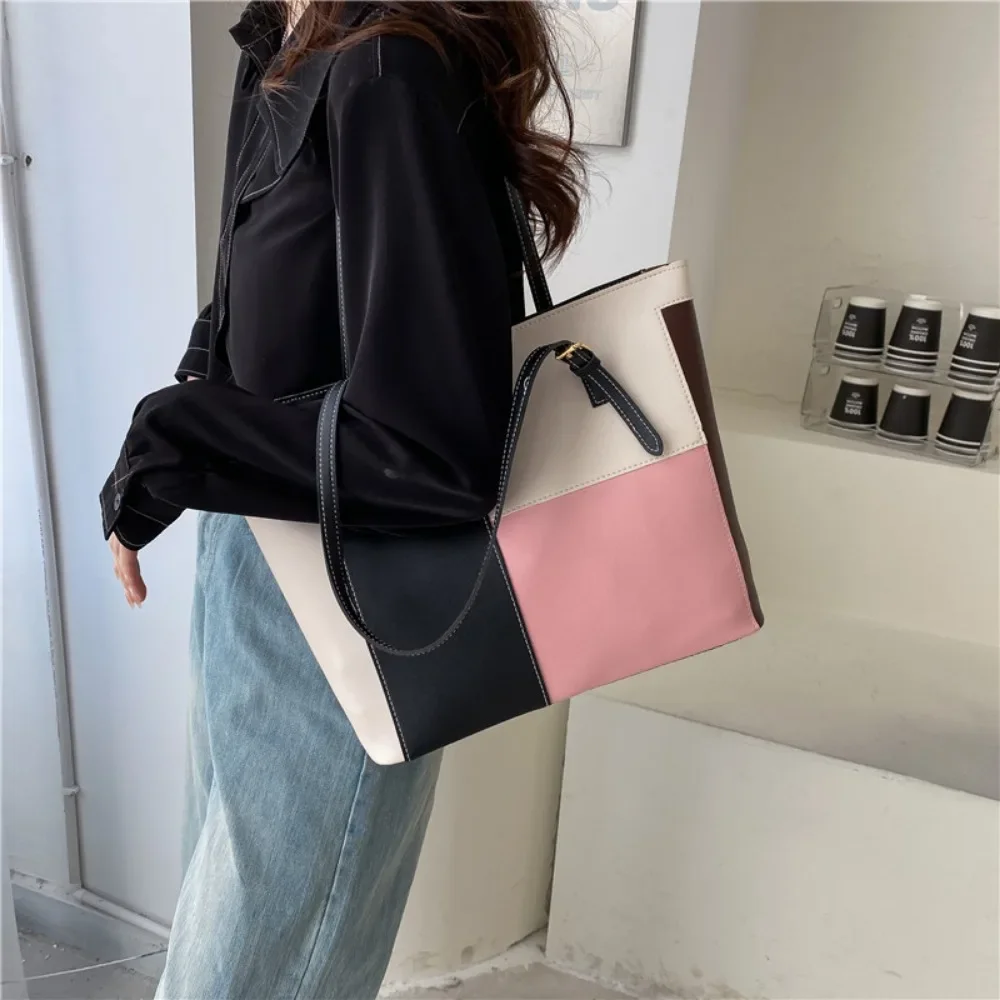 

Vintage PU Leather Shoulder Bags Women Luxury Fashion Patchwork Handbags Female Large Capacity Casual Versatile Tote Bag