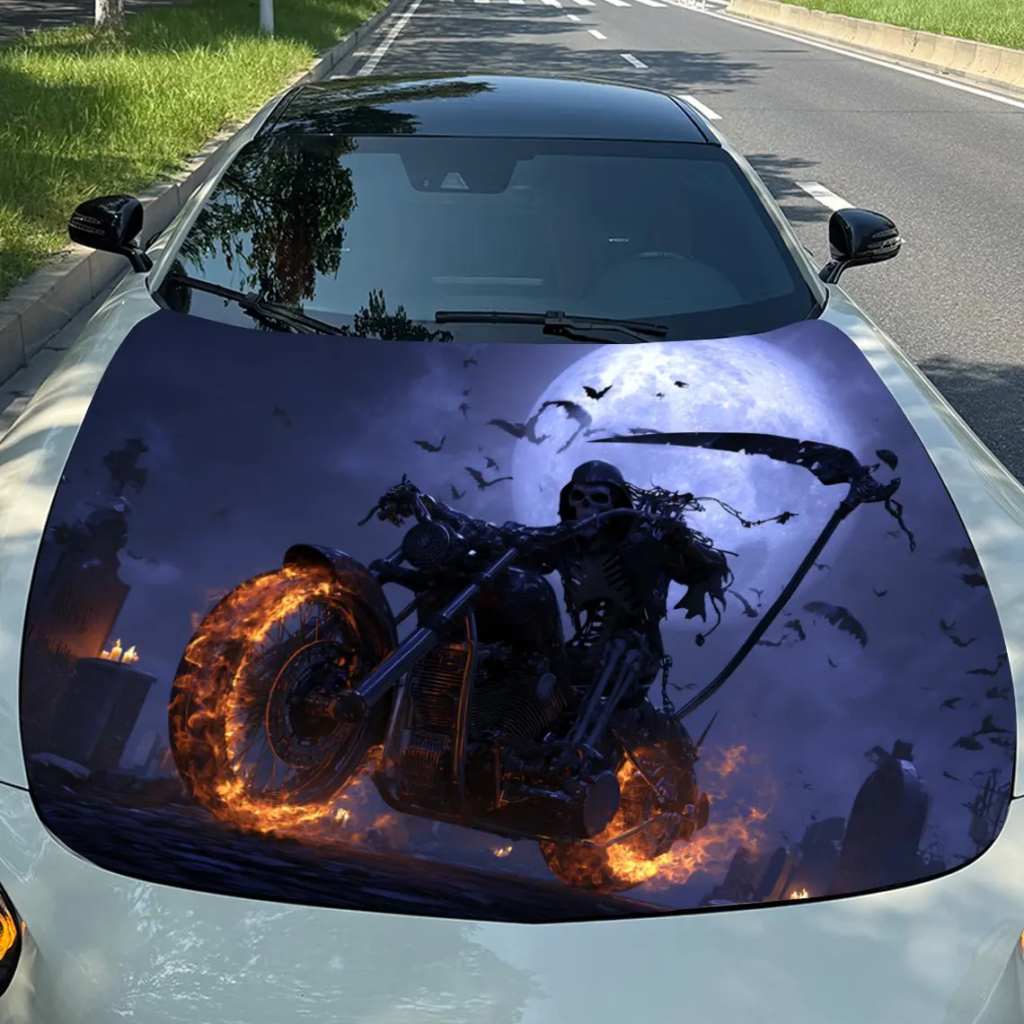 Cemetery Motorcycle Car Hood Stickers - Durable PVC Decals, High-Quality Weather-Resistant Vinyl For Car Exterior Customization,