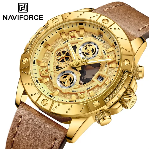NAVIFORCE relojes de negocios para hombres correa de cuero de lujo cronógrafo luminoso reloj de pulsera de cuarzo resistente al agua reloj Masculino 2024