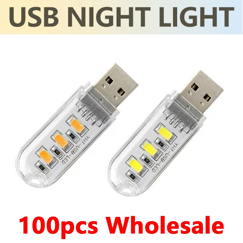 

100pcs Wholesale Mini Portable USB Light 3/8 LEDS Book Light Reading Night Light Warm White 5V Power For PC Laptop Mobile Power