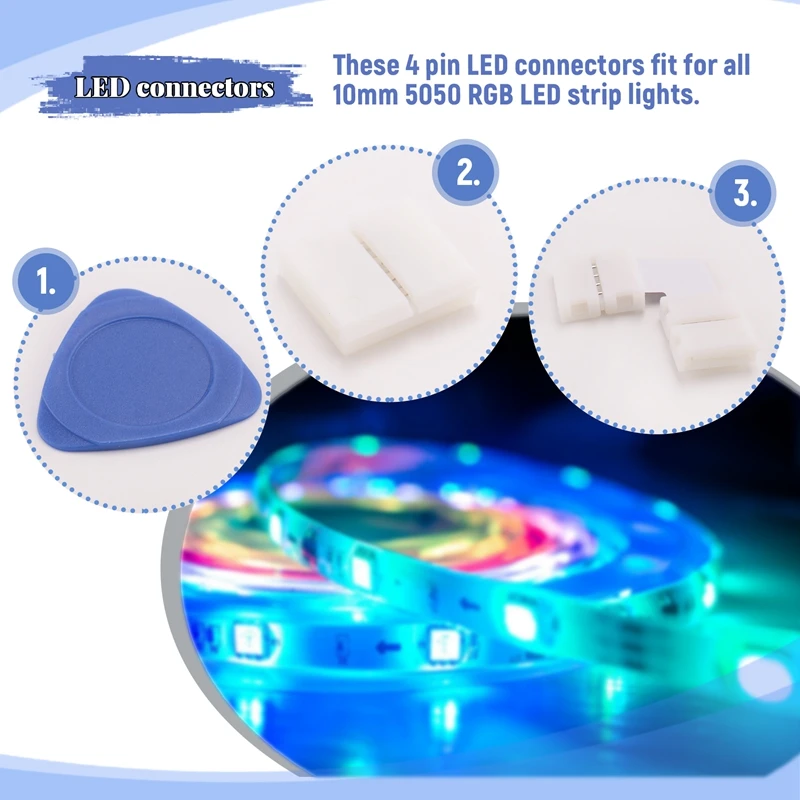 LED 스트립 커넥터, 5050 SMD 갭리스 커넥터용, L자형 커넥터, 4 핀, 10mm 솔더리스 RGB 라이트 스트립 커넥터