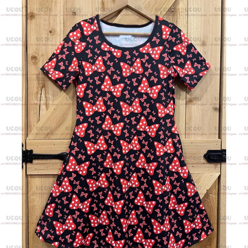2025 ديزني ميني ماوس الأحمر البولكا نقطة القوس طباعة فستان أسود قصير الأكمام تنورة النساء الفتيات هدية Y2k الملابس تي شيرت جديد #1