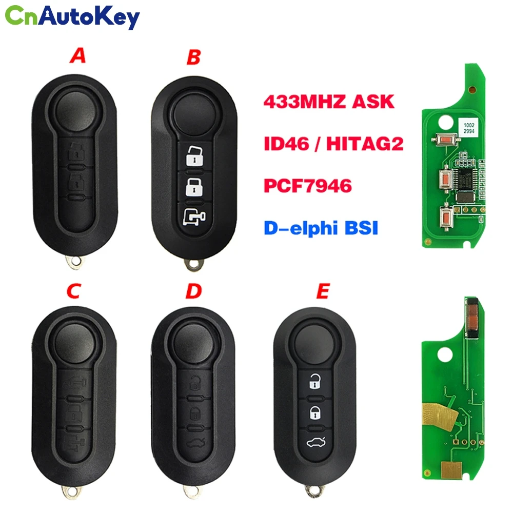 

For Fiat 500 2012-2017 for Dodge Ram Promaster City 2015-2018Flip Remote Key 434MHz PCF7946 LTQF12AM433TX (Delphi BCM) CN017015