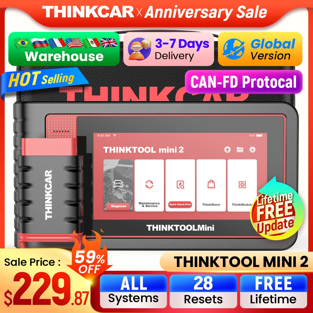 THINKCAR THINKTOOL MINI 2 Escáneres de automóviles Herramientas de diagnóstico automático Escáner automotriz Obd2 Codificación ECU 28 Restablecimientos Diagnóstico completo del sistema