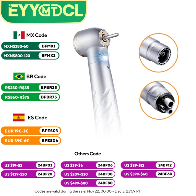 

EYY Dental High LED Self-powered High Rotation Handpiece Air Turbine Push Button Standard 2 Hole 4 Hole With Rotor Dental Tips