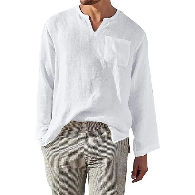 

Summer White Linen Cotton And Linen Youth Solid Color Casual Ordinary Loose Long-sleeved Shirt Men