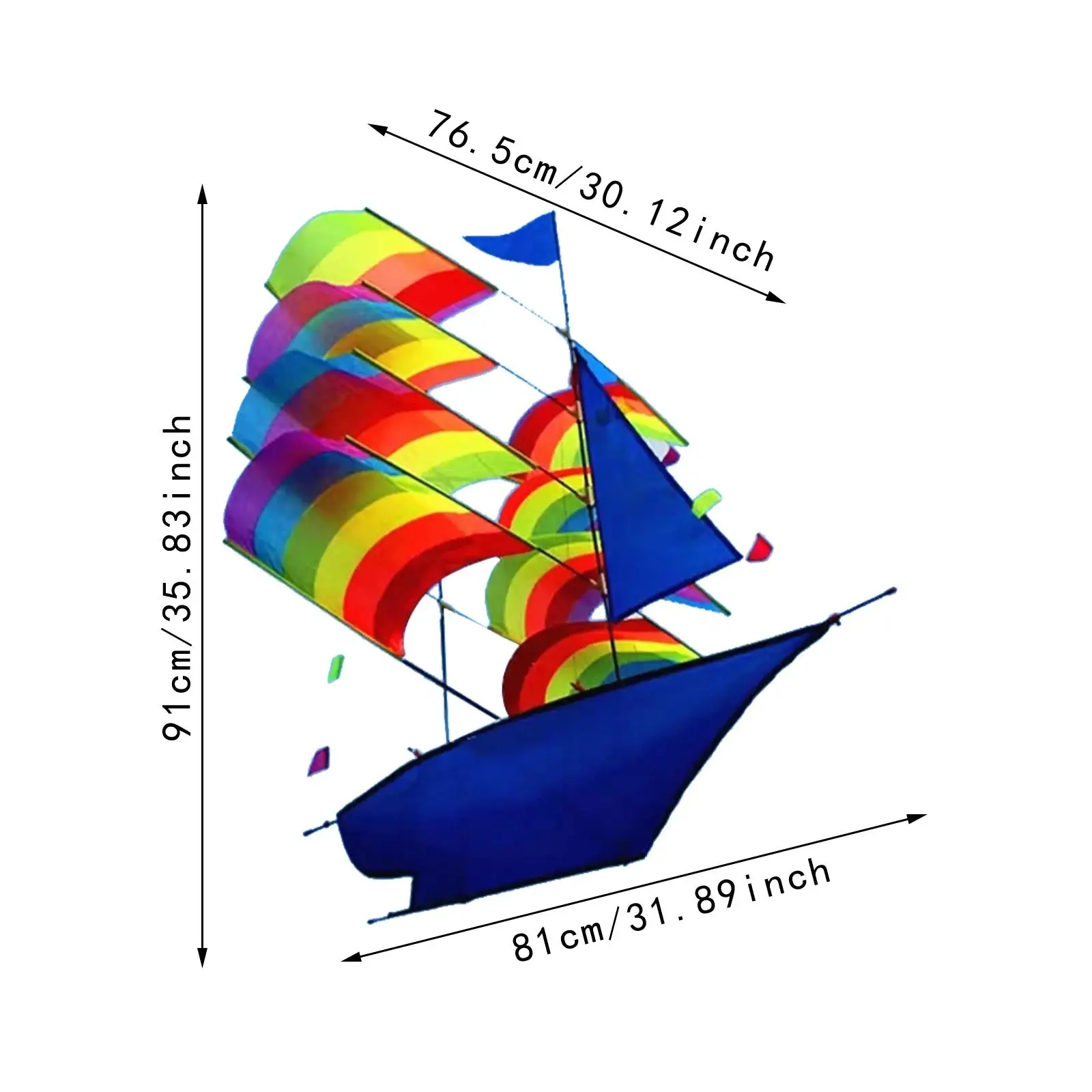 Rainbow Sailboat Fly Kite Colorful Ship 3D Kite for Backyard Travel Kids