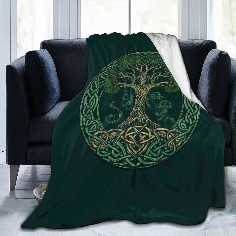 Tree of Life Celtic Pattern Flannel Fleece Throw Blanket Cozy Warm Lightweight Blankets for Home Office All Season 80x60 Inches