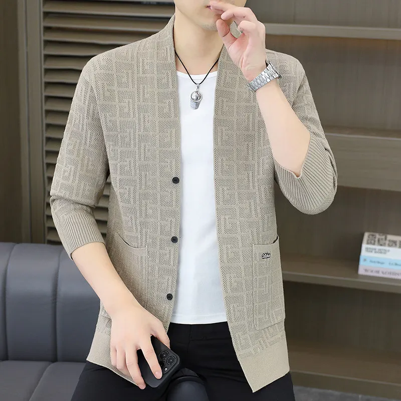 

Высококачественный мужской вязаный открытый кардиган, повседневный универсальный модный осенний новый свитер Long Sve V-Ne из полиэстера B...