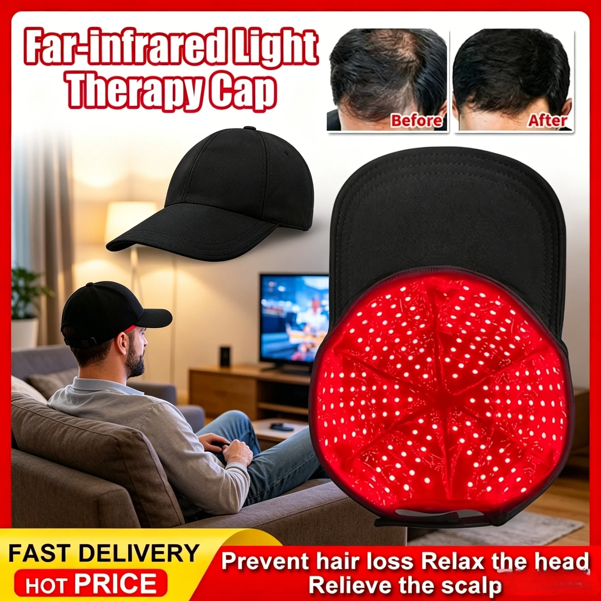 

180LED Red Light Therapy Hat Near Infrared Hair Growth Helmet Prevent Hair Loss Scalp Relaxation Device