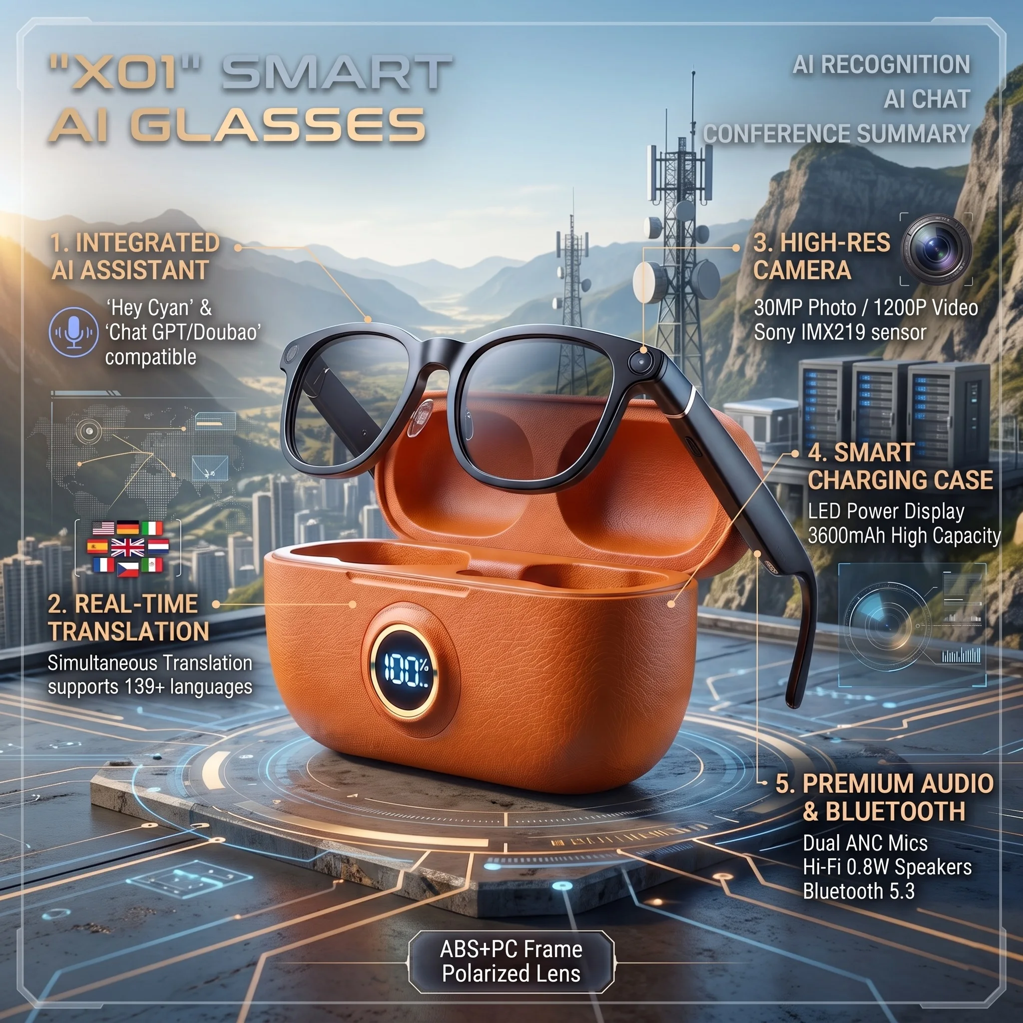 2026 X01 AI Smart Glasses Real-time Translation Glasses 800W Pixel Camera Photo Video Recording Smart Wearable Devices