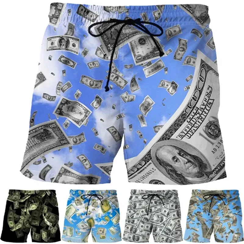 Funny Dollar 3D Printed Men's Beach Shorts Summer Quick Dry Money Pattern Swim Trunks Kids Personalized Hawaiian Board Shorts