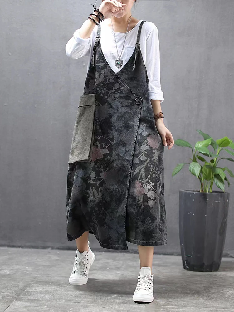 Max LuLu 2024 Summer Streetwear Womens Printed Loose Denim Sleeveless Dress Ladies Fashion Casual Vestidos Vintage Long Clothes