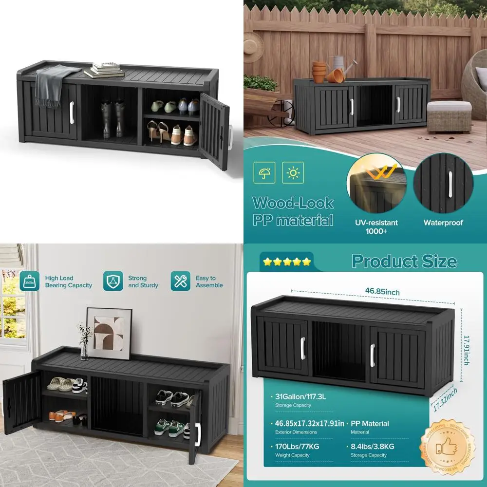 

Waterproof UV-Resistant Shoe Cabinet with Storage Bench, Adjustable Shelves for Indoor and Outdoor Use, Ideal for Entryway, Bedr