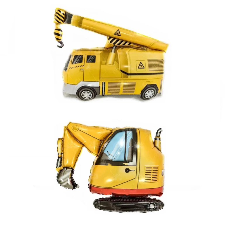 Funny Construction Crane Excavator Engineering Vehicle Balloons Cement Truck Baby Shower Boys Birthday Party Supplies