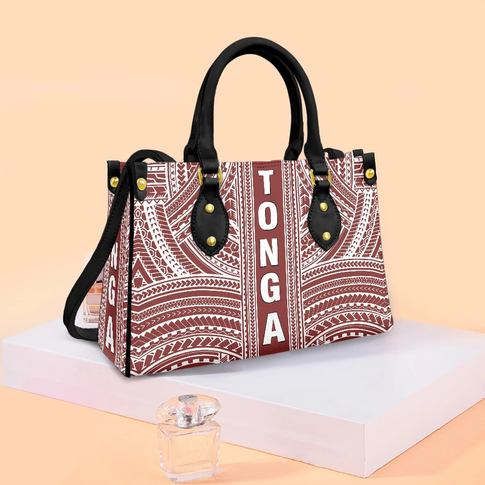 HYCOOL Polynesian Ethnic Ladies Bags Handbags Set Tonga Island Bandana Print Pu Leather Purse And Wallet Samoa Shoulder Handbags