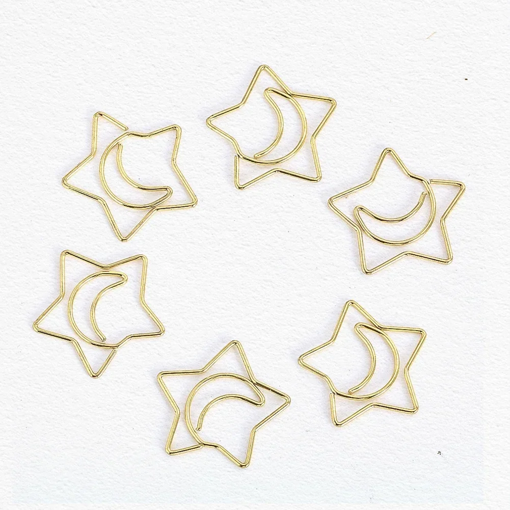 Minimalist Style Metal Cute Cartoon Creatives Golden Star-Moon Paperclip Bookmark Folder Office Binding Supplies Accessories