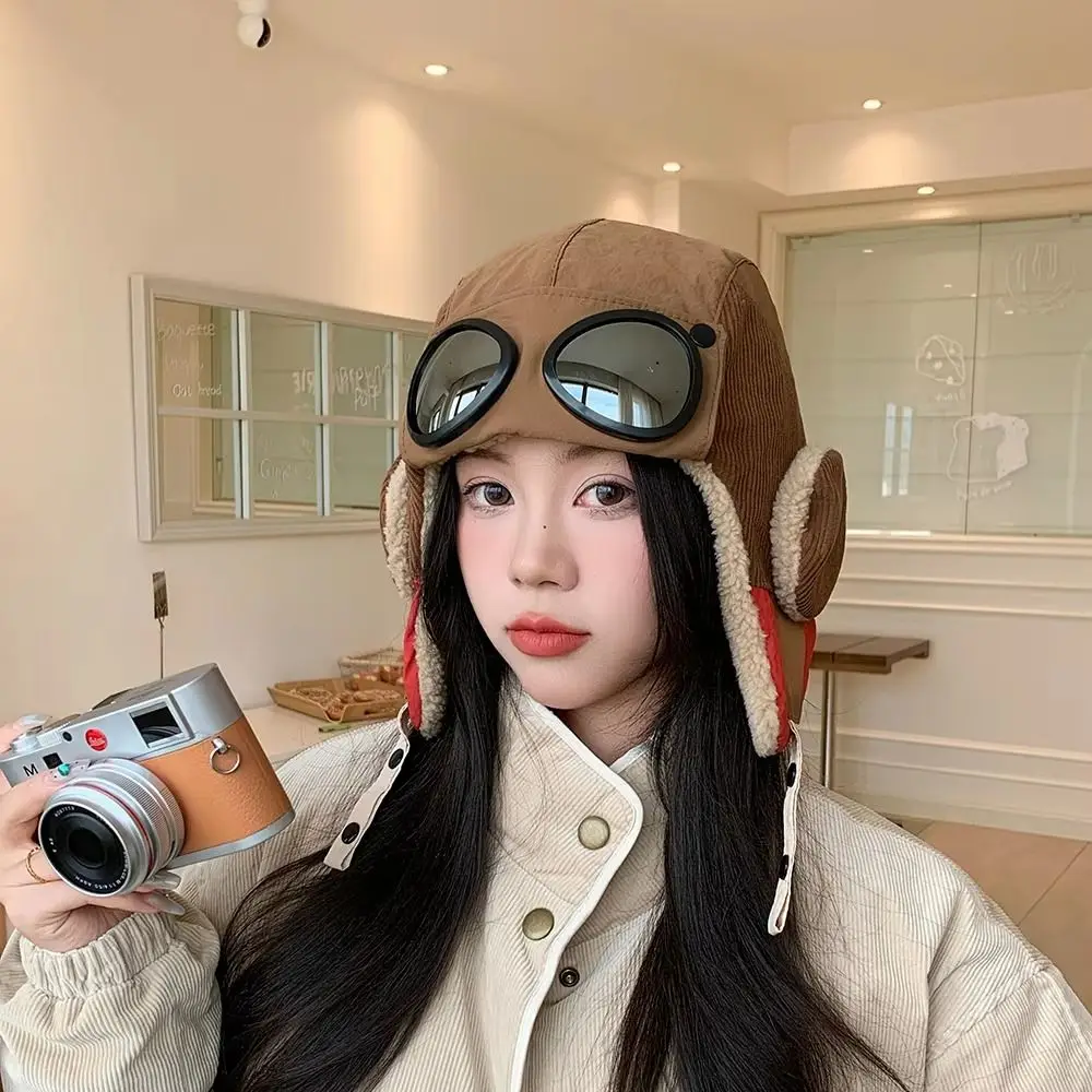 Windproof Winter Pilot Hat With Goggles Anti Fog Beanie Cycling Lei Feng Hat Neck Protector Cold Proof Earflap Cap Outdoor