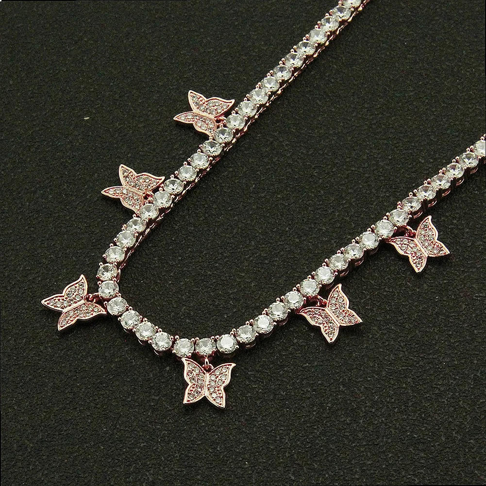 European American Hot Selling Hip Hop Micro Set Zircon Butterfly Necklace Men Tennis Chain Choker