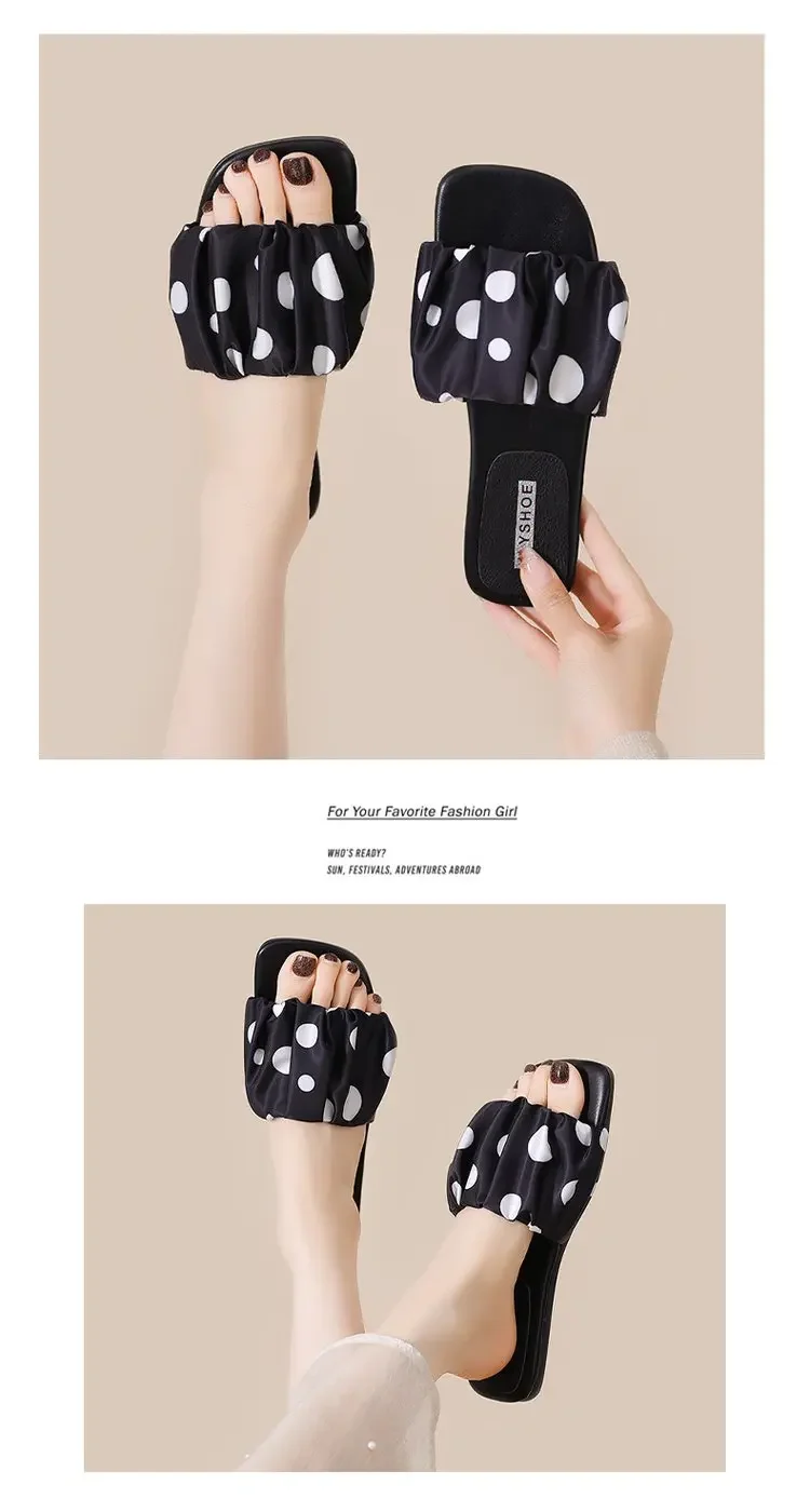 2026 Sommer Damen Plateau-Slipper mit dicker Sohle, Vintage Polka Dot Schuhe, Outdoor Square Toe Strand- und Urlaubssandalen – Detail 10