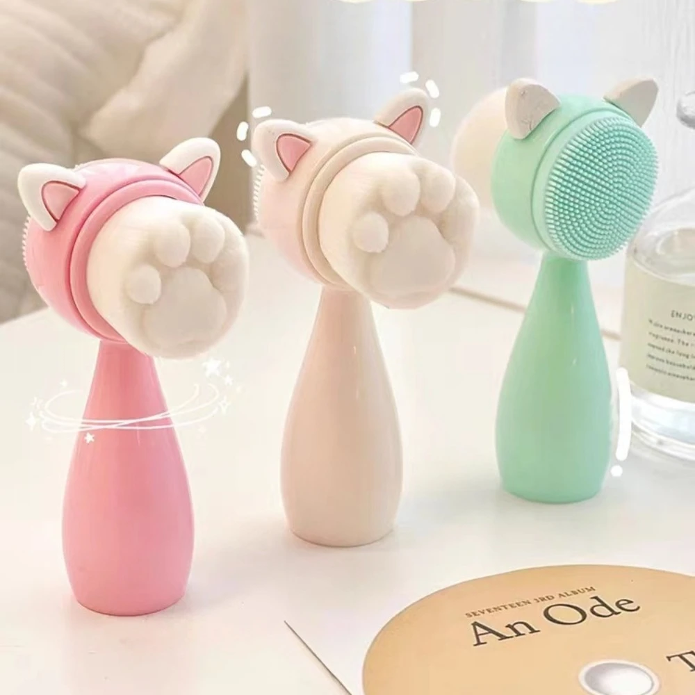 Facial cleansing brush Portable silicone brush with soft bristles foaming cleanser brush creative cute cat paw full makeup set