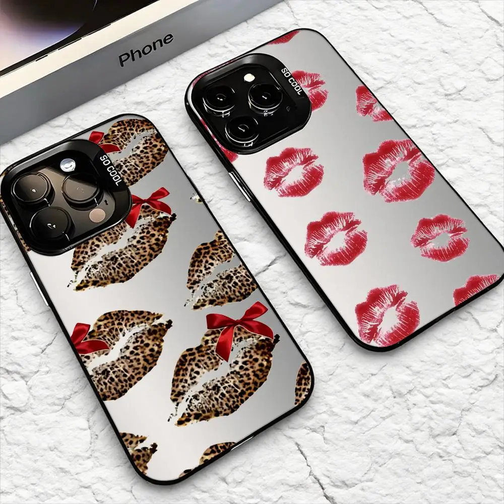 

Sexy Black Red Lip ins Phone Case For iPhone 17 16 15 14 13 12 11 Pro Max Air Matte Laser Aurora Shockproof Funda