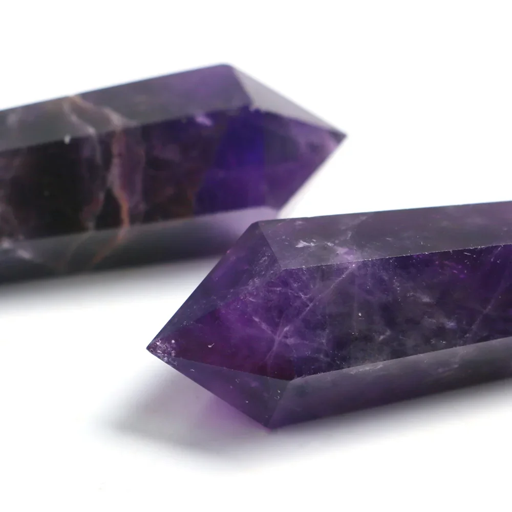 Natürliche Traum-Amethyst-Halskette, Schmuck, sechseckiger Doppelpunkt-Anhänger, heilender lila Kristallquarz, Energiesäule, Edelstein-Geschenk