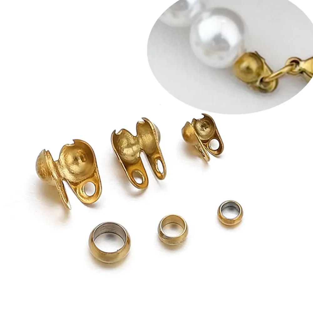 

150pcs Stainless Steel Crimp Bead Tips Knot Cover Clamshell Fold-Over Bead Tips with End Caps for DIY Jewelry Making accessories