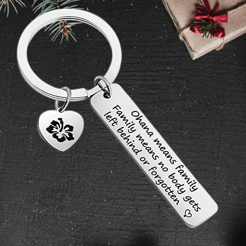 

Cute Ohana Means Family Keychain Pendant Stitch Gift Key Chain Keyring Family Means Nobody Gets Left Behind or Forgotten