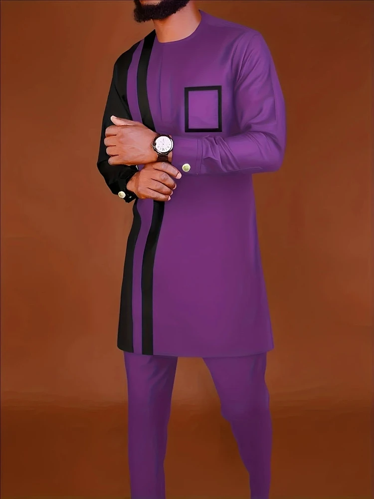 

Men's Casual Long-Sleeved Two-Piece Set: Mid-Length Top and Trousers