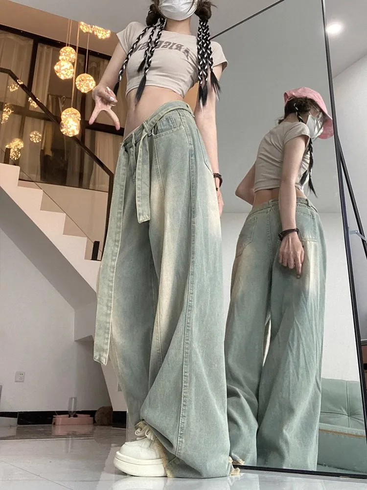 

Широкие джинсы женские темная академическая одежда Tie Dye отбеленные нерегулярный дизайн градиент разноцветные женские джинсовые модные уникальные искусства