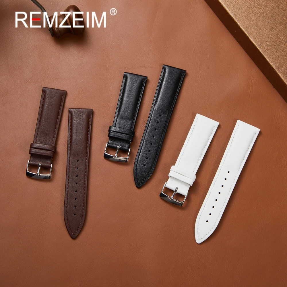 

Men Women Business Watchband Accessories 18mm 20mm 22mm Wristwatch Band Black White Brown Cowhide Leather Watch Strap