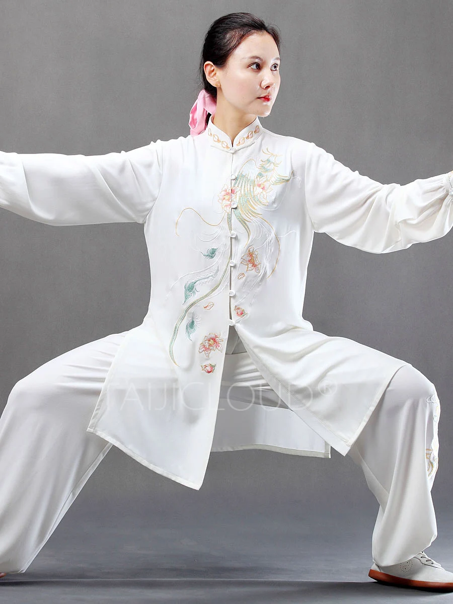 Embroidered Tai Chi Clothing for Women, Chinese Kung Fu Martial Arts Uniforms, Fitness Performance Competition Handcrafted Colla