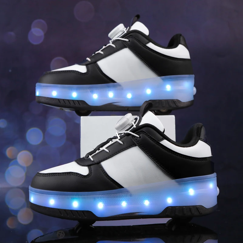 Kid Led Glowing Sneakers USB Charging Luminous Shoes Outdoor Sport Roller Skates Children Four Wheels Boys Girls Casual Shoes