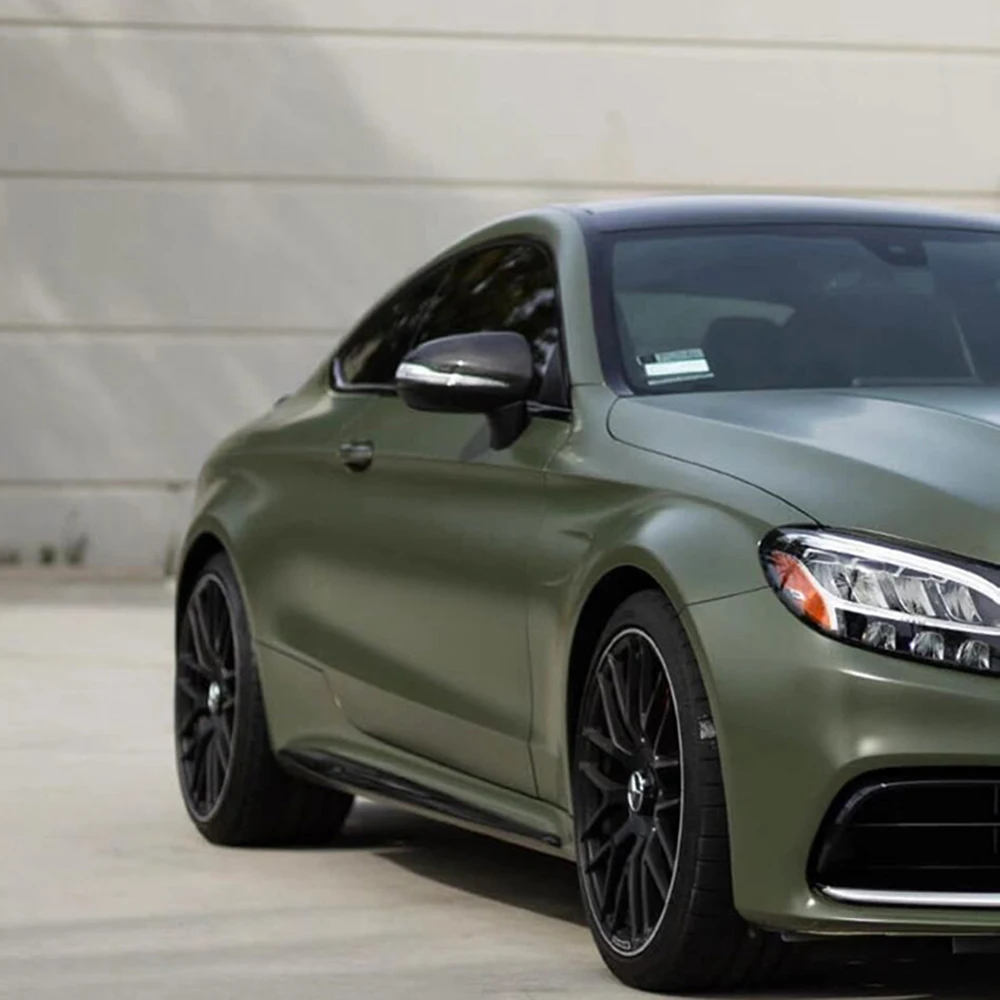 Army Green Automotive Vinyl Wrap - Bubble Free Fade Resistant Color Change Film for Vehicle Customization