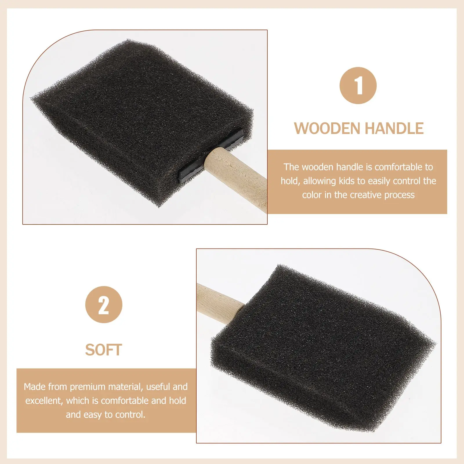 16 Stück Kinderpinsel, 5,1 cm, schwarze Pinsel, Kinder-Schwamm-Malpinsel, Holzgriff, Bastelwerkzeuge, ideale Zeichnungsgeschenke