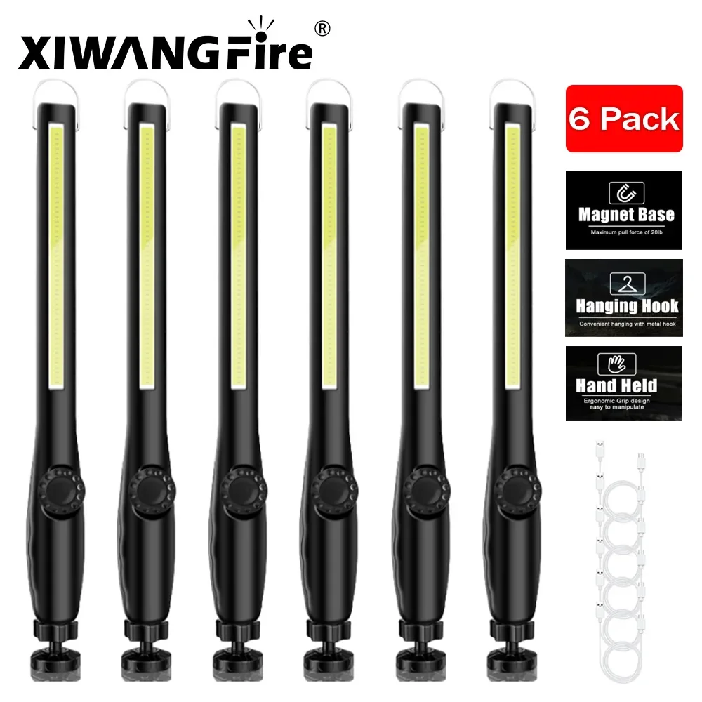

1-6PCS COB Portable LED Work Lights Cordless Magnetic LED Work Lamp Inspection Lights for Car Repair Home Garage Emergency Car