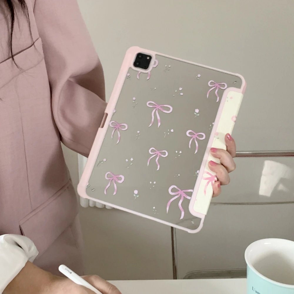 Funda de tableta con espejo y lazo rosa para Apple iPad Pro 4, 5, 6 generación, 12,9 pulgadas, 11 pulgadas, 9. ª, 7. ª, 8. ª, 9,7, mini 6, Air 5, 4,