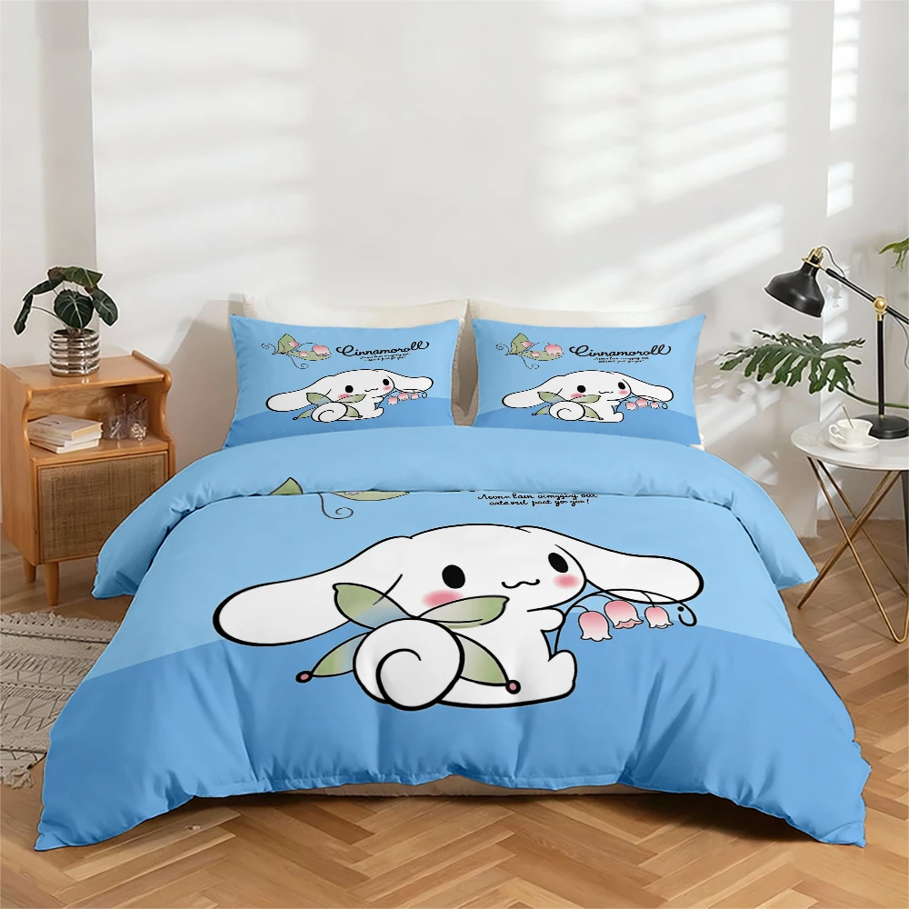 

3-Piece High-Definition Digital Print Bedding Set, Large Floral Pattern Duvet Cover Set with Cinnamoroll Design, Includes 1 Duvet Cover + 2 Pillowcases, Suitable for Bedroom, Guest Room, Home Decoration, Polyester Fiber Duvet Cover + Pillowcases, Ultra-So