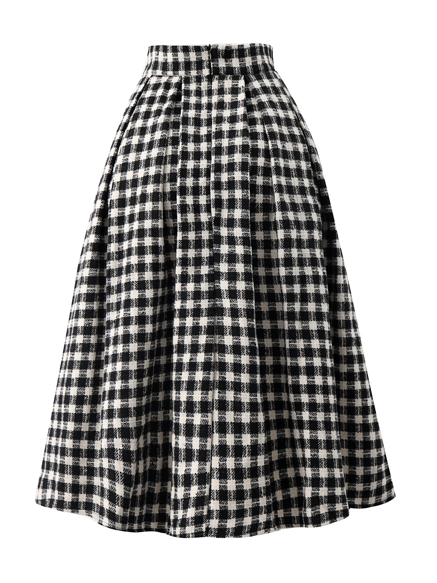 New Autumn Winter Colorblock Black White Plaid Female Woolen Skirt All-match High Waist Elegant Mid-long Vintage A-line Skirts