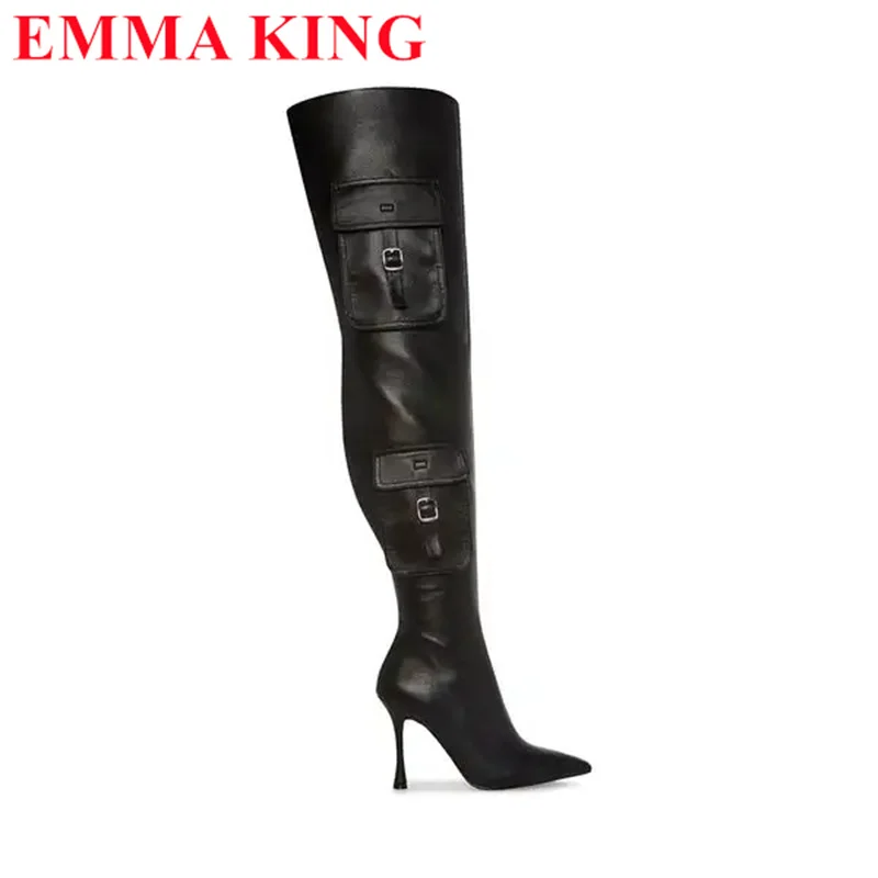 الدنيم الأزرق فوق الركبة أحذية للنساء ، أشار تو عالية الكعب ، الفخذ أحذية عالية ، موضة طويلة ، الخريف ، الشتاء ، 2023