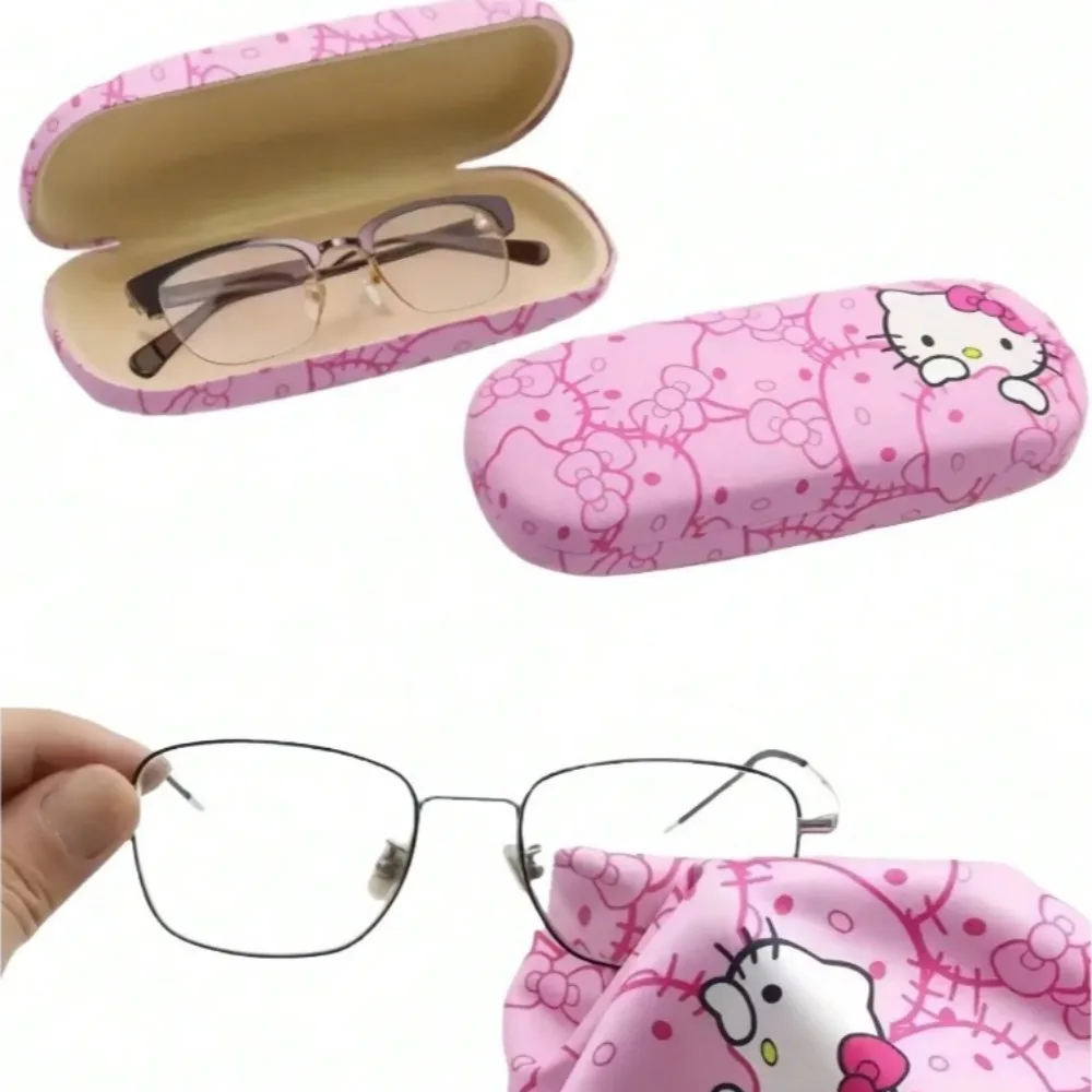Estuche para gafas y paño de limpieza de Hello Kitty, diseño de cabeza de gato rosa, microfibra suave, se utiliza para limpiar y guardar gafas, teléfonos móviles, 3 uds.