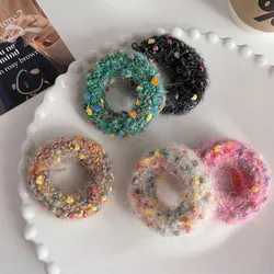 Fashion Colored Dot Plush Hair Loop Thick High Elastic Ponytail Holder Vintage Tie hair Hair Scrunchie for Meatball Head