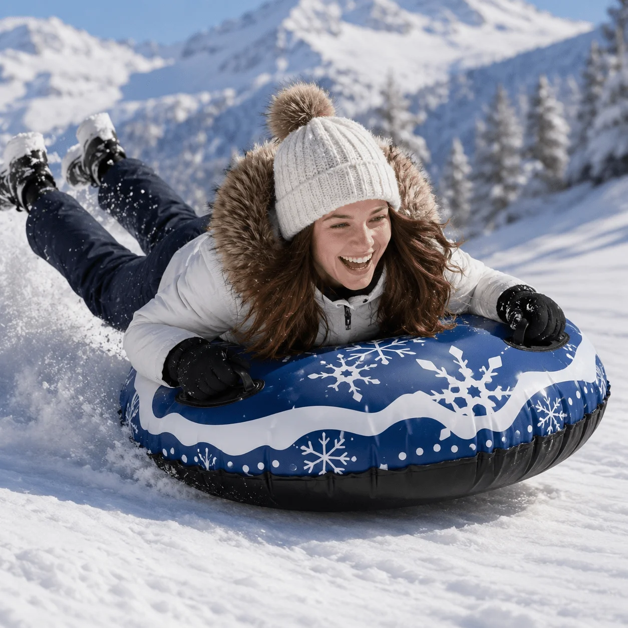 Blue Large Pvc Inflatable Ski Ring Double Lightweight Winter Sledding Outdoor Sports Toy For Adults Holiday Winter Entertainment