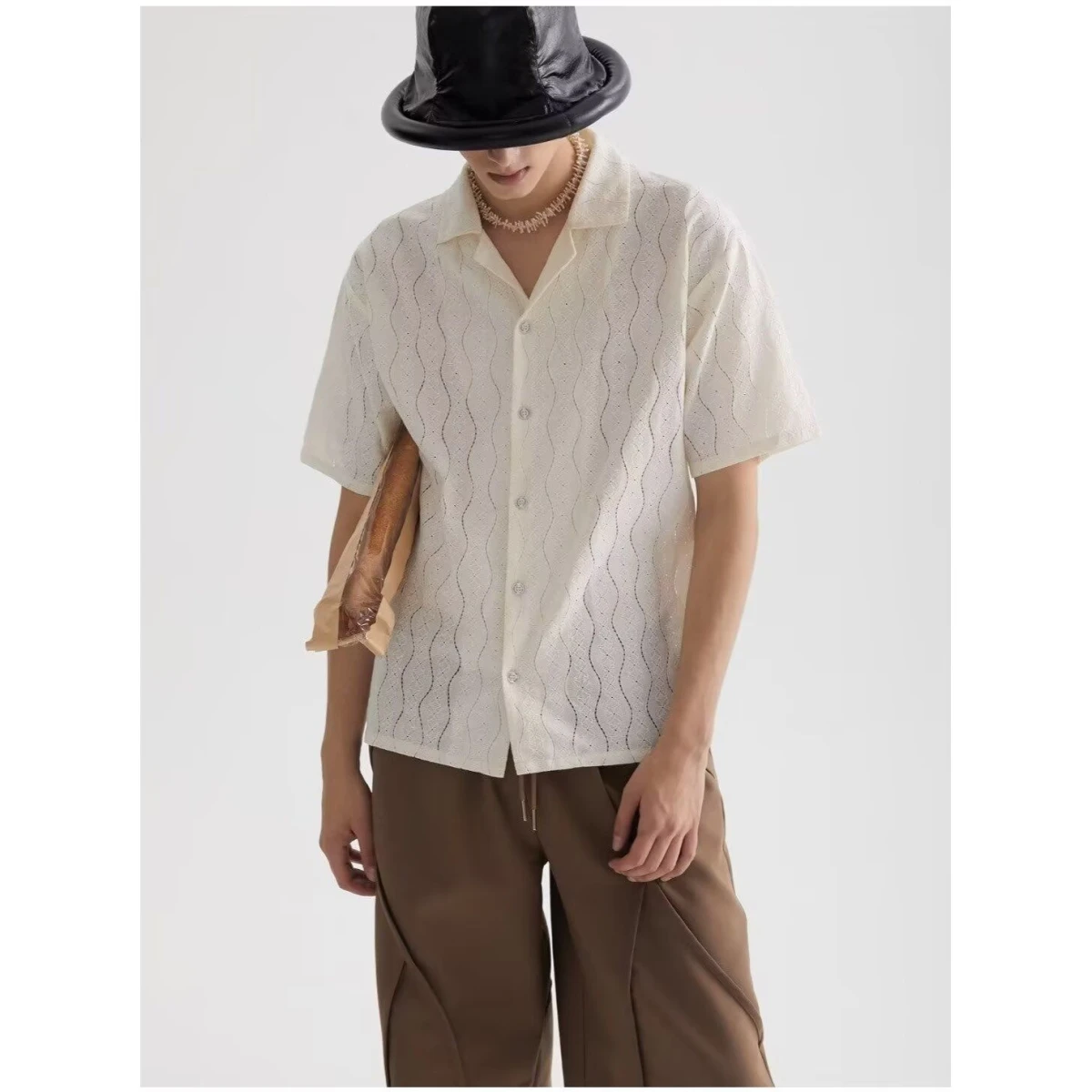 

Retro Men's irt Summer Wear Loose Sle Student Faion Outerwear Fun Design Polyester Fiber Stand Fit Daily Use