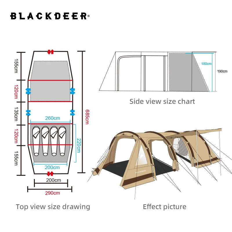 BLACKDEER Tunnel Tent Travel Double Resident Tent Outdoor Selfdriving Rainproof Camping Two-room And One-Hall Multi-Person Tent