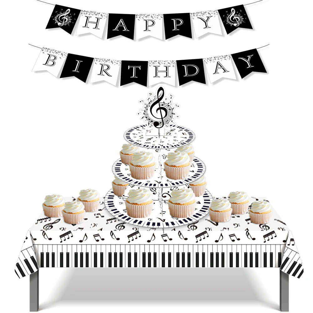 Disco Musik Cartoon Musiknote Geburt Party Wandbehang HAPPY BIRTHDAY Banner Bunting Kulissen Baby Shower Party Dekorationen