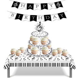 Disco Music Cartoon Musical Note Birth Party Wall Hanging HAPPY BIRTHDAY Banner Bunting Backdrops Baby Shower Party Decorations