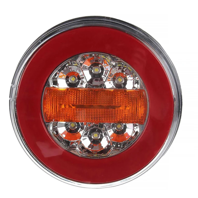 Round LED 4IN1 Truck Taillight 12-24V Dynamic Tail Trun Signal Reverse Lamp Rear Brake Stop Light For Trailer RV Lorry